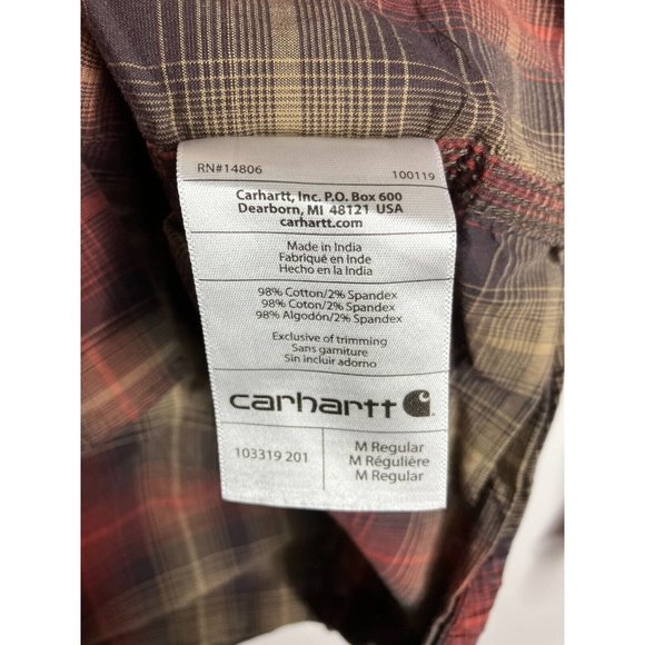 Carhartt Realxed Fit Red Plaid Snap Button Long Sleeve Men's Medium Shirt - Picture 6 of 7